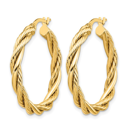 14K Yellow Gold Hollow Polished Twisted Hoop Earrings, 28 mm - View 2