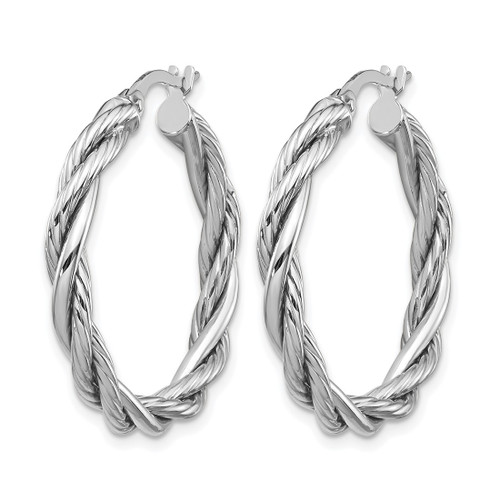 14K Yellow Gold Hollow with White Rhodium-Plated Polished Twisted Hoop Earrings, 28 mm - View 2