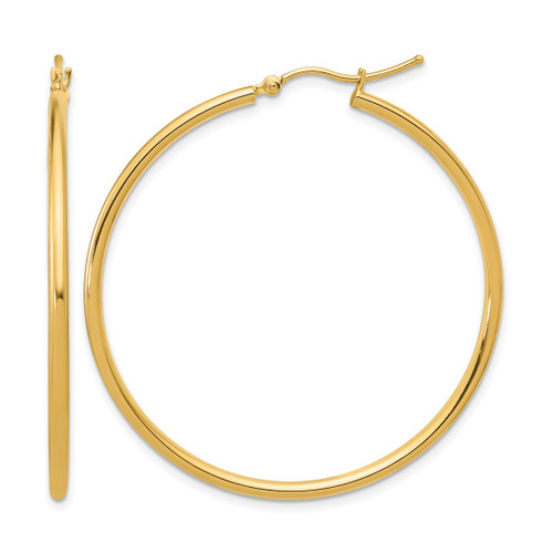 14K Yellow Gold Hollow 2 mm Polished Hinged Hoop Earrings, 45 mm Long