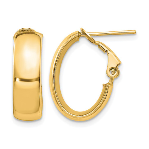 14K Yellow Gold Hollow 6 mm High Polished Oval Omega Hoop Earrings, 18 mm Long