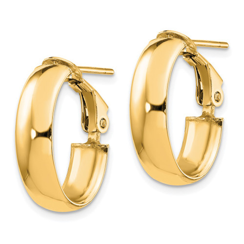 14K Yellow Gold Hollow 6 mm High Polished Oval Omega Hoop Earrings, 18 mm Long - View 2
