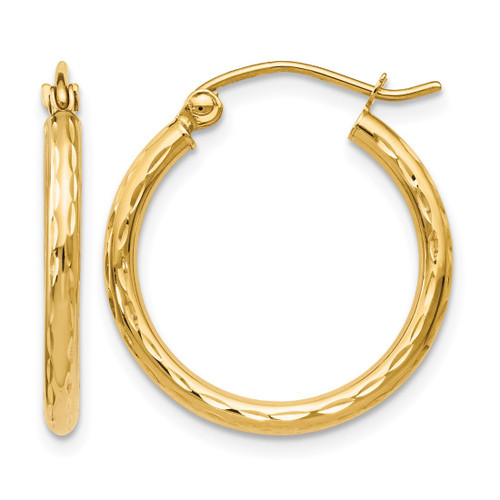 14K Yellow Gold Hollow Polished and Diamond-Cut Round Hoop Earrings, 20 mm
