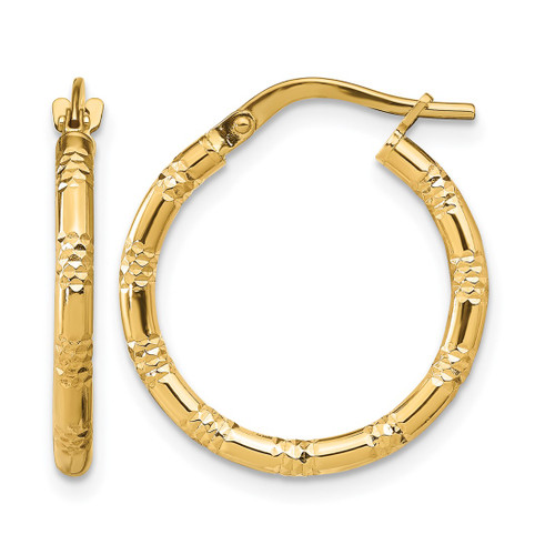 14K Yellow Gold Hollow 2 mm Polished Diamond-Cut Hoop Earrings, 21.1 mm Long