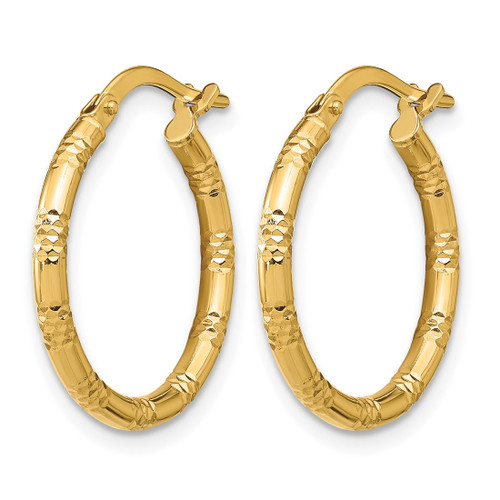 14K Yellow Gold Hollow 2 mm Polished Diamond-Cut Hoop Earrings, 21.1 mm Long - View 2