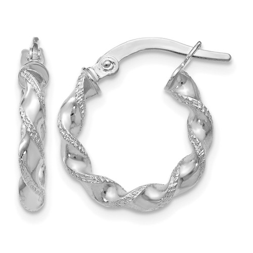 Rhodium-Plated 14K White Gold Hollow Twisted Hoop Earrings, 16 mm