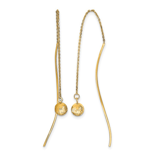 14K Yellow Gold Polished Diamond-Cut Threader Drop Earrings, 54.33 mm