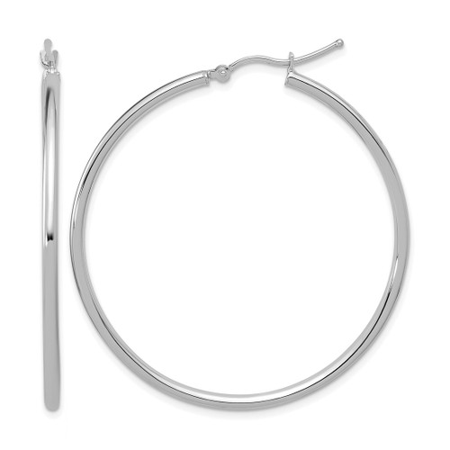 Rhodium-Plated 14K White Gold Hollow Polished 2 mm Hoop Earrings, 45 mm Long