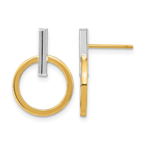 14K Yellow Gold with White Rhodium Polished Post Dangle Earrings, 18.09 mm