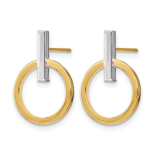 14K Yellow Gold with White Rhodium Polished Post Dangle Earrings, 18.09 mm - View 2