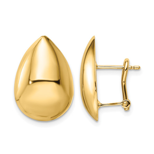 14K Yellow Gold Hollow Polished Teardrop Omega Back Dangle Earrings, 19.75 mm