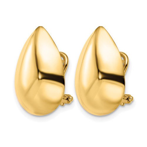 14K Yellow Gold Hollow Polished Teardrop Omega Back Dangle Earrings, 19.75 mm - View 2