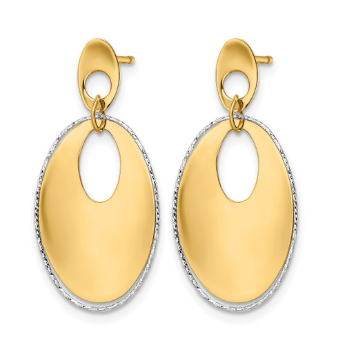 14K Two-Tone Gold Polished Textured Post Dangle Earrings, 29 mm - View 2
