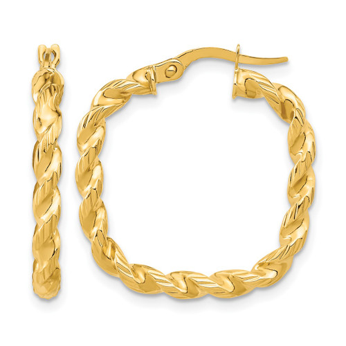 14K Yellow Gold Hollow Polished Square Twisted Hoop Earrings, 26 mm