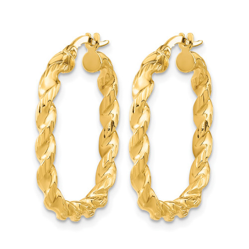 14K Yellow Gold Hollow Polished Square Twisted Hoop Earrings, 26 mm - View 2