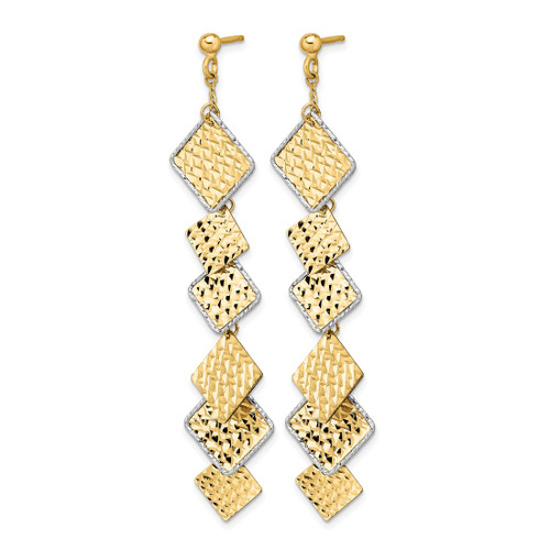 14K Two-Tone Gold Polished and Brushed Diamond-Cut Post Dangle Earrings, 67 mm - View 2