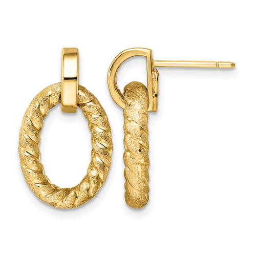 14K Yellow Gold Hollow Polished and Textured Post Dangle Earrings, 21 mm