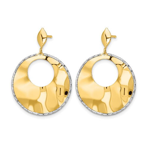 14K Two-Tone Gold Polished Textured Post Dangle Earrings, 33 mm - View 2