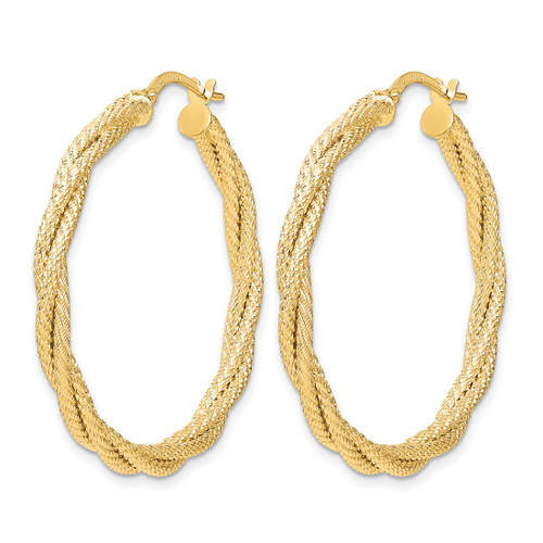14K Yellow Gold Hollow Polished Twisted Textured Hoop Earrings, 35.75 mm - View 2