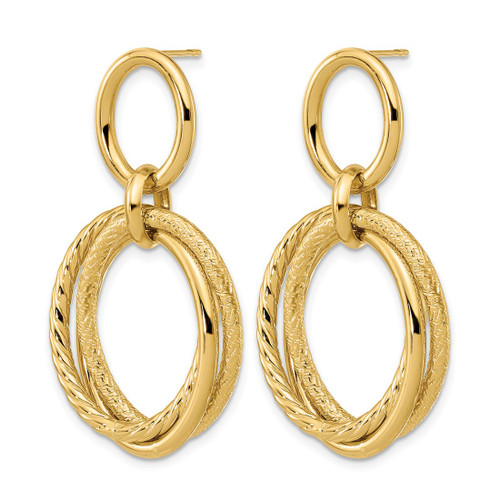 14K Yellow Gold Hollow Polished and Textured Post Dangle Earrings, 38.75 mm - View 2