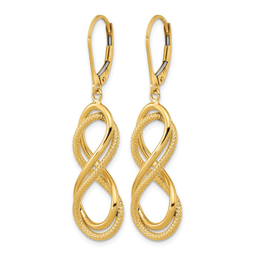 14K Yellow Gold Hollow Polished Textured Infinity Leverback Drop Earrings, 45.18 mm - View 2