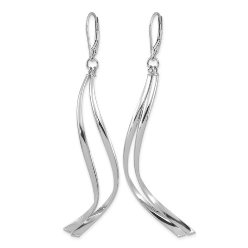 Rhodium-Plated 14K Yellow Gold Hollow with White Rhodium Plating Polished Leverback Drop Earrings, 7.25 mm - View 2