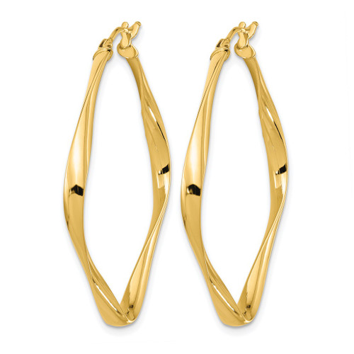 14K Yellow Gold Hollow Polished Twisted Square Hoop Earrings, 40.5 mm - View 2
