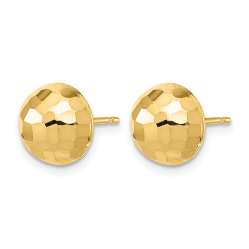 14K Yellow Gold Hollow Polished Diamond-Cut 10 mm Button Stud Earrings, 9.9 mm Long - View 2