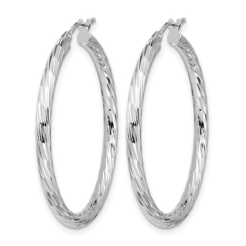 Rhodium-Plated 14K White Gold Hollow Polished Diamond-Cut Hoop Earrings, 34.9 mm - View 2