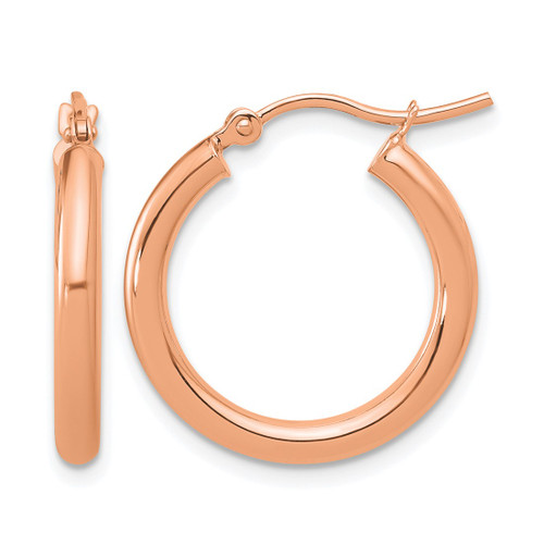 14K Rose Gold Hollow Polished 2.5 mm Lightweight Tube Hoop Earrings, 20 mm Long