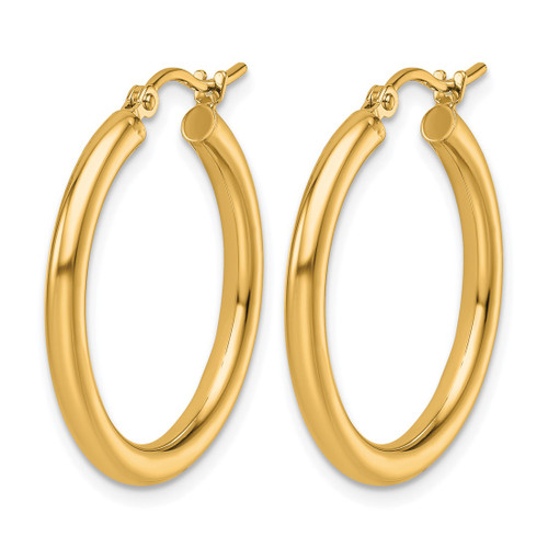 14K Yellow Gold Hollow Polished 2.5 mm Lightweight Tube Hoop Earrings - View 2