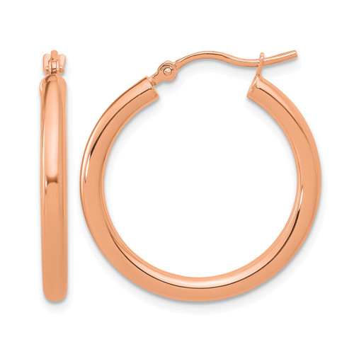 14K Rose Gold Hollow Polished 2.5 mm Lightweight Tube Hoop Earrings