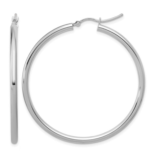 Rhodium-Plated 14K White Gold Hollow Polished 2.5 mm Lightweight Tube Hoop Earrings, 45 mm Long