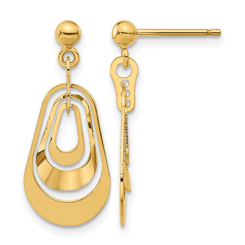 14K Yellow Gold Polished Post Dangle Earrings, 22 mm