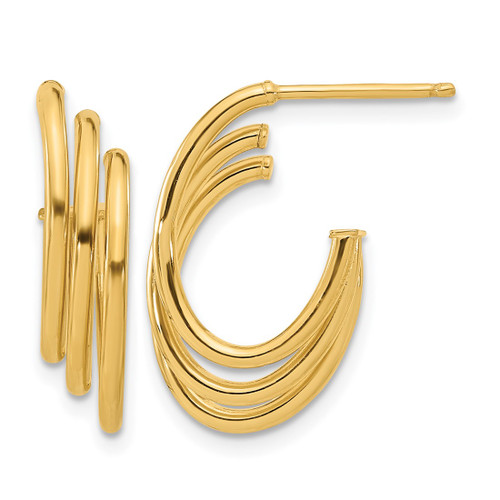 14K Yellow Gold Polished J-Hoop Post Earrings, 20.18 mm