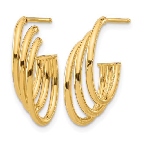 14K Yellow Gold Polished J-Hoop Post Earrings, 20.18 mm - View 2