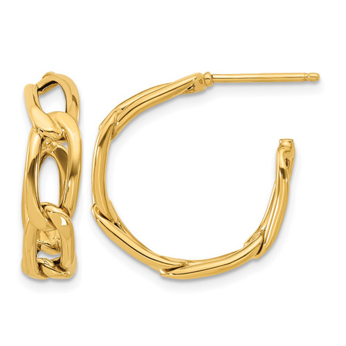 14K Yellow Gold Polished Link Post Hoop Earrings, 21 mm