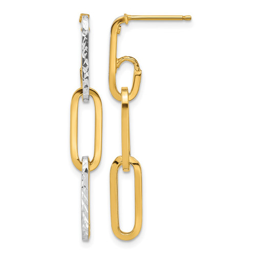 14K Yellow Gold with White Rhodium-Plated Polished and Diamond-Cut Link Dangle Earrings, 38.95 mm