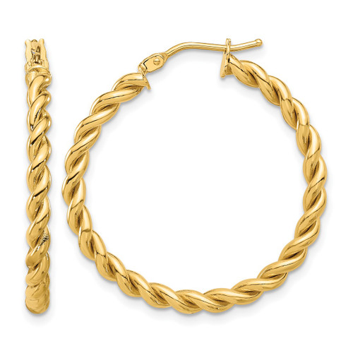 14K Yellow Gold Polished Twist Hoop Earrings, 31 mm