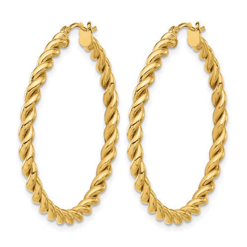 14K Yellow Gold Polished Twist Hoop Earrings, 35 mm - View 2