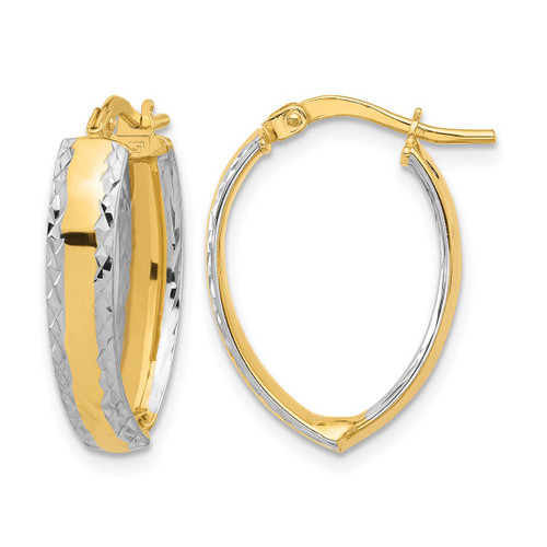 14K Yellow Gold and White Rhodium Polished and Diamond-Cut In/Out Hoop Earrings, 22 mm