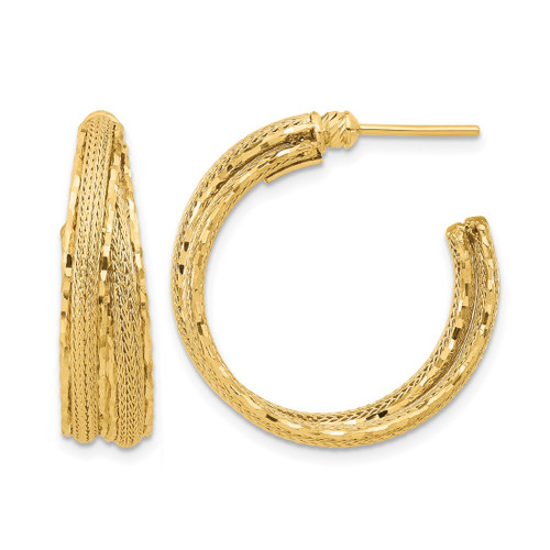 14K Yellow Gold Diamond-Cut and Textured Post Hoop Earrings, 25.4 mm