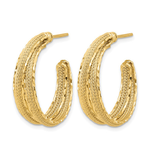 14K Yellow Gold Diamond-Cut and Textured Post Hoop Earrings, 25.4 mm - View 2