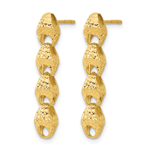 14K Yellow Gold Hollow Diamond-Cut Fancy Link Drop Post Earrings, 29.42 mm - View 2