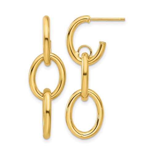 14K Yellow Gold Polished Double Round Dangle Earrings, 35 mm