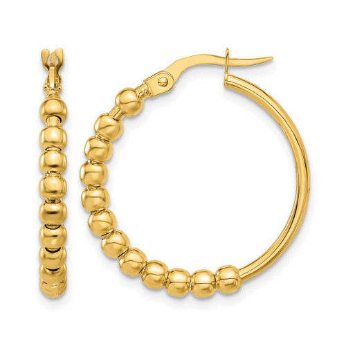 14K Yellow Gold Polished Beaded Hoop Earrings, 25.18 mm