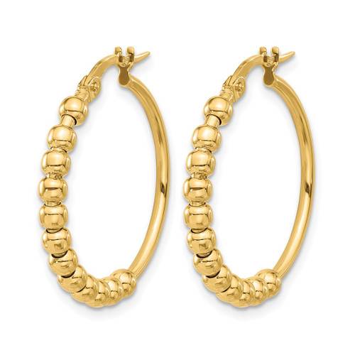 14K Yellow Gold Polished Beaded Hoop Earrings, 25.18 mm - View 2
