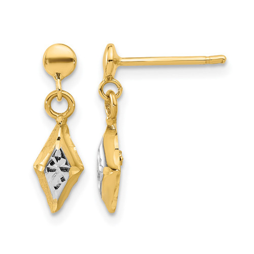 14K Yellow Gold and White Rhodium Polished Post Dangle Earrings, 17.75 mm