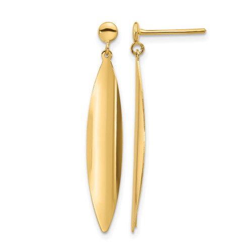 14K Yellow Gold Polished Post Dangle Earrings, 36 mm, 6.36 mm Wide