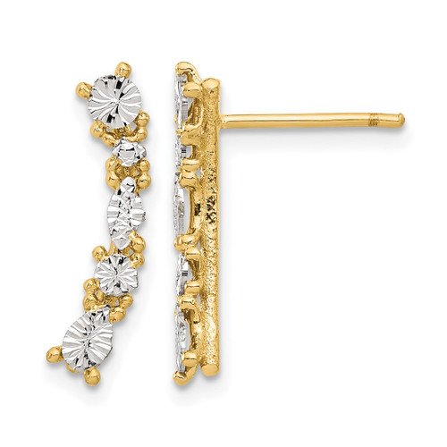 14K Yellow Gold and White Rhodium Polished and Diamond-Cut Post Drop Earrings, 19.4 mm