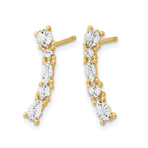 14K Yellow Gold and White Rhodium Polished and Diamond-Cut Post Drop Earrings, 19.4 mm - View 2
